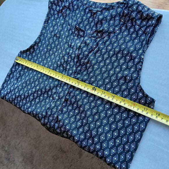 Ann Taylor Sleeveless Camp Tunic Small split neck tank top half snap dual fabric - Picture 9 of 10